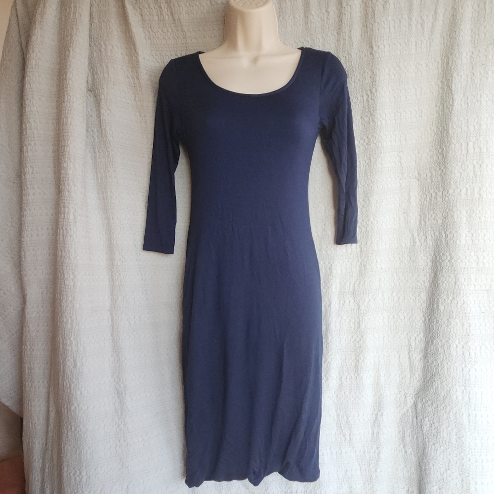 Soprano Navy Relaxed Hour Glass 3/4 Sleeve Dress Comfort Flowy Small